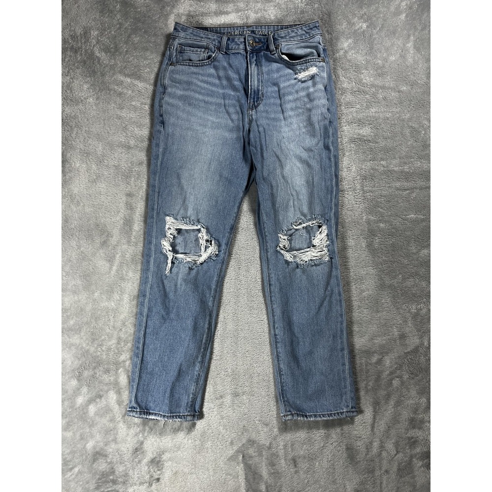 American Eagle Jeans Womens 6 Short Mom Jean Comfort Stretch Light Wash Blue